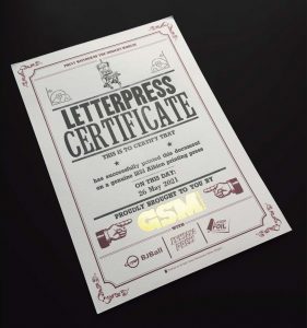 Letterpress certificate artwork